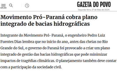 Membro do Pró-Paraná explica sobre o manejo de bacias hidrográficas em entrevista à Gazeta do Povo
